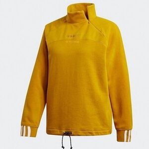 Adidas Originals Logo High Neck Mustard Yellow Half-Zip Fleece Pullover Size S